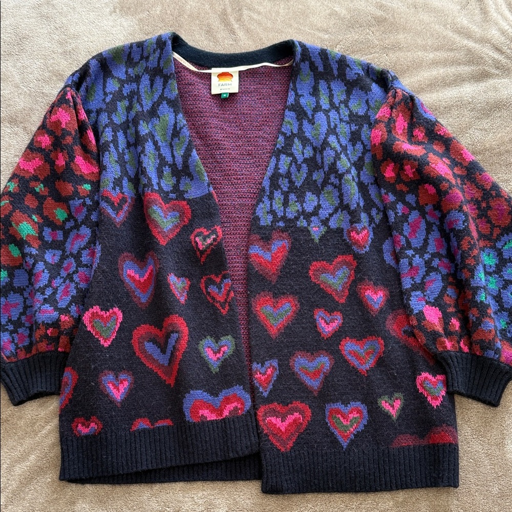 FARM Rio Multicolor Heart Pattern Cardigan